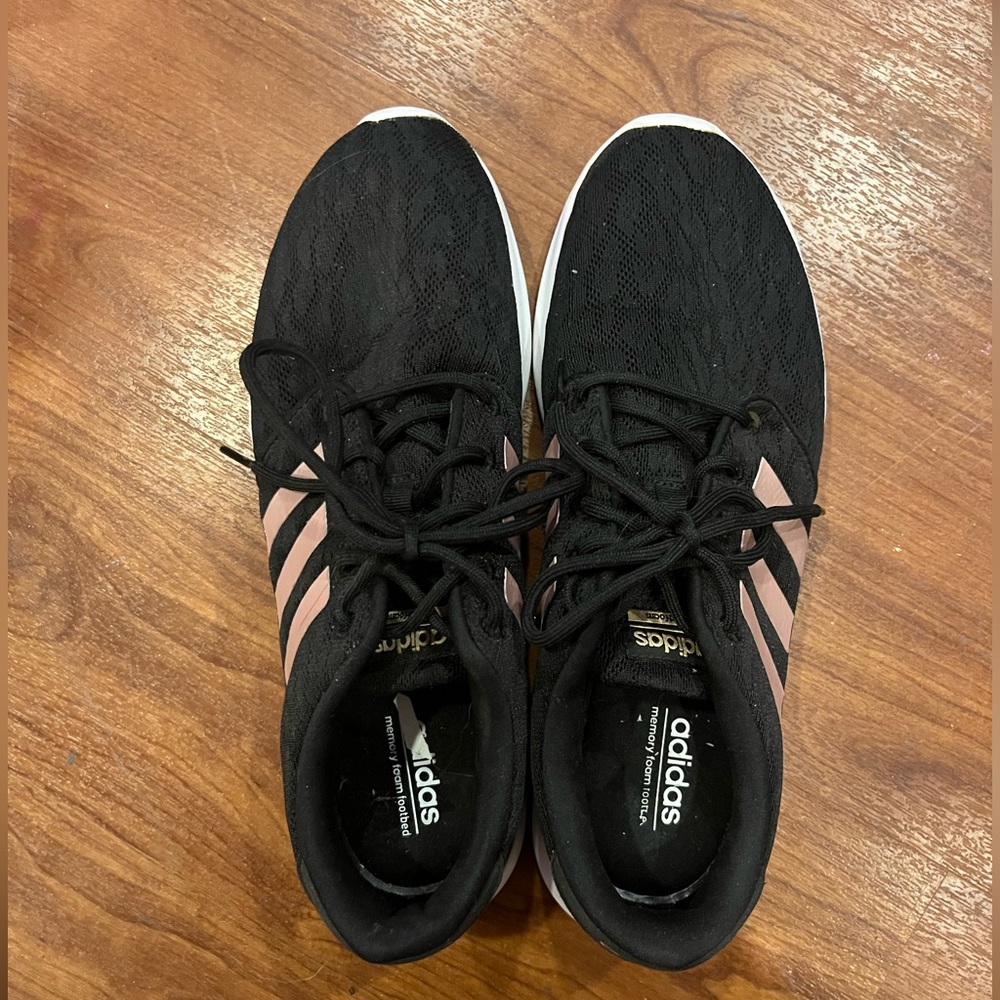 Adidas Cloudfoam Running Shoes Women's Size 10 Black/Rose Gold Stripes